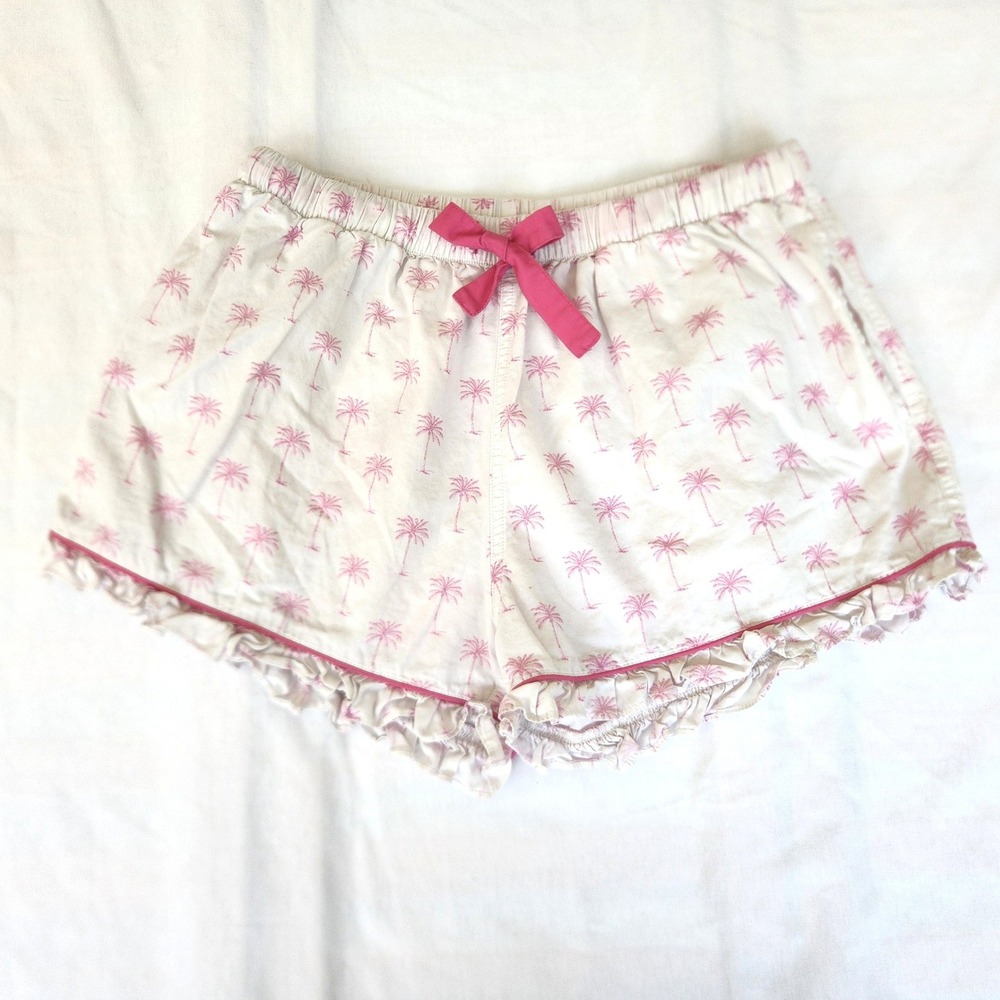 Sant and Abel White Boxer Sleep Shorts w/Pink Palm‎ Trees - Medium